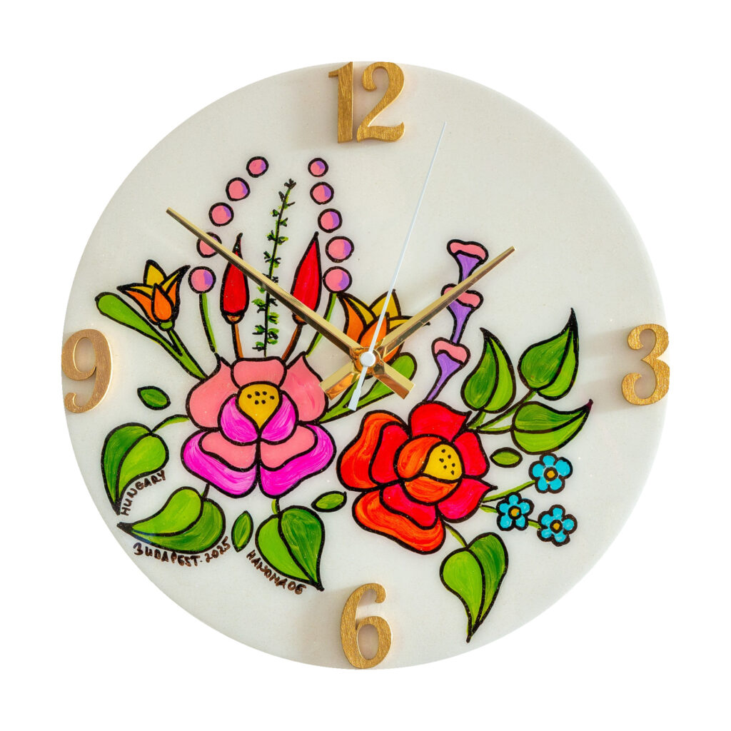 Kalocsai mintás resin falióra - fehér (30 cm)